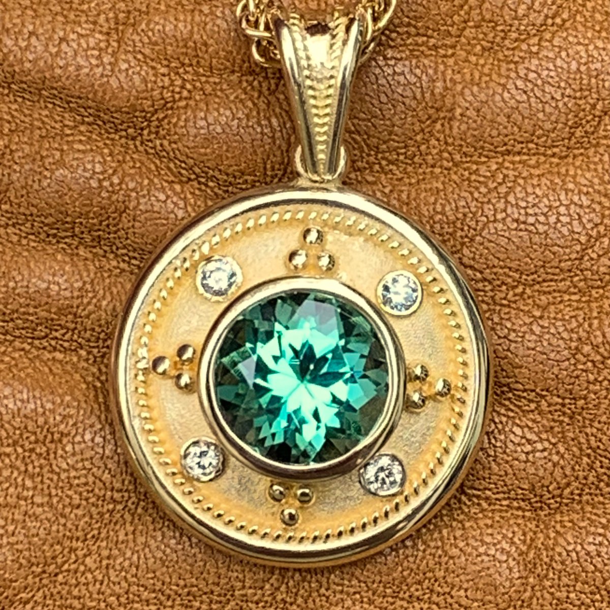 Seafoam Green Tourmaline Etruscan Pendant